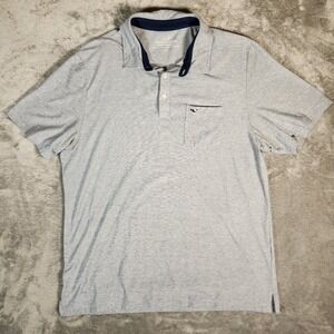 Vineyard Vines Edgartown Polo Men's Large Blue‎ Gray Pima Pocket Preppy Shirt